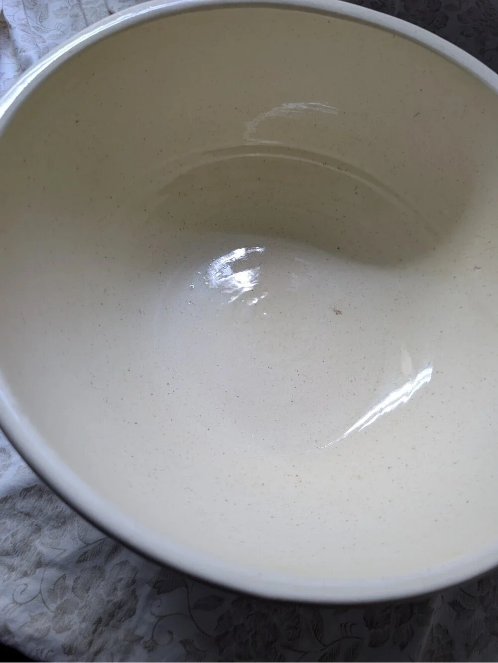 Large Vintage Ceramic Mixing Bowl with Brown Stripe